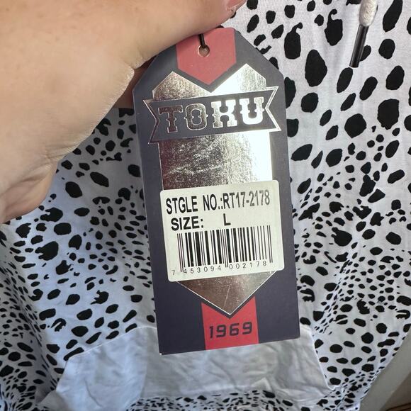 New mens toku white hooded short sleeve animal print top size large - Picture 5 of 9